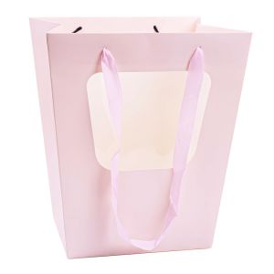 Пакет под цветы с окошком Трапеция Розовая 26*20*30