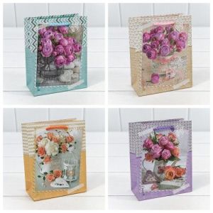 Пакет подарочный матовый «Цветы» (микс) 12*15*5,5