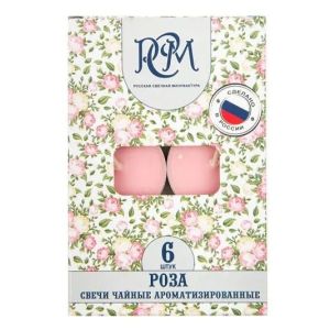 Свечи Чайные (в гильзе), Роза, 3,9 см, 6 шт.