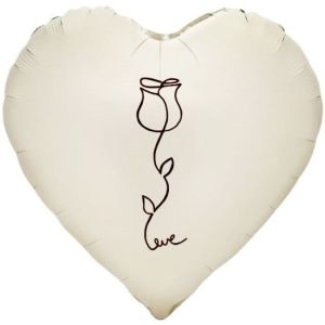 К 18"/46 см, Сердце, Роза, Сатин Кремовый, 1 шт.