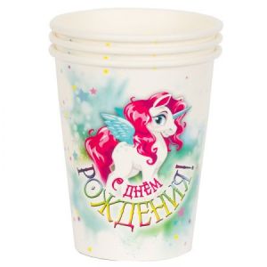 Стаканы С ДР Единорог 250мл 6шт