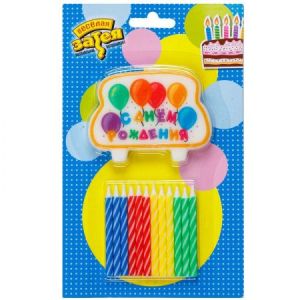 Свечи для торта 12шт + Табличка Шары СДР/G