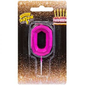 Свеча цифра Диамант Маджента №0 4,5см ЕУТ