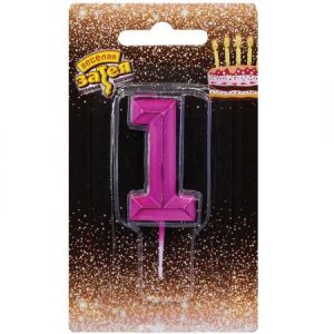 Свеча цифра Диамант Маджента №1 4,5см/V