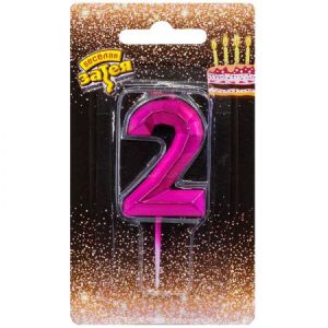 Свеча цифра Диамант Маджента №2 4,5см/ V