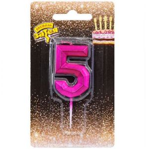 Свеча цифра Диамант Маджента №5 4,5см/V