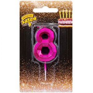 Свеча цифра Диамант Маджента №8 4,5см/V