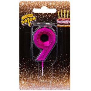 Свеча цифра Диамант Маджента №9 4,5см/V