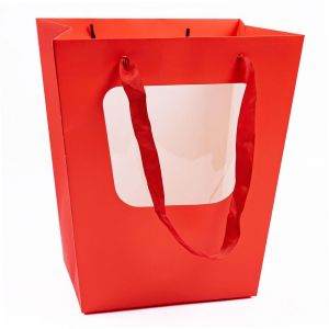 Пакет под цветы с окошком Трапеция Красная 26*20*30см