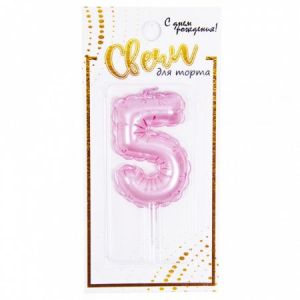 А Свеча цифра Воздушный шарик Розовый №5 5,8 см