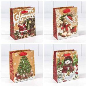 Пакет подарочный Крафт «Новогодний» (микс) 12*15*6,7