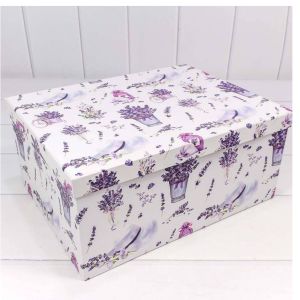 КОРОБКА ПРЯМОУГОЛЬНАЯ 34*26*15,3 "ЛАВАНДА НА БЕЛОМ ФОНЕ