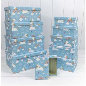 Коробка «Прямоугольная» 32*24,5*14,4см Единороги на голубом