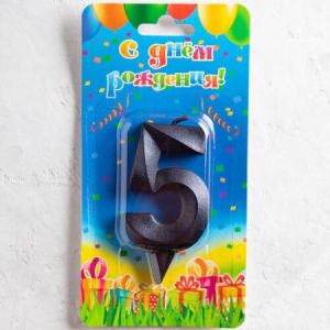 Свеча цифра Грань Черный металлик №5 5,5см