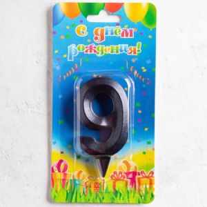 Свеча цифра Грань Черный металлик №9 5,5см