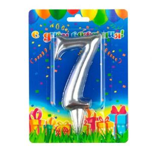 Свеча цифра Гигант Серебро №7 9см