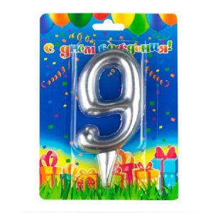 Свеча цифра Гигант Серебро №9 9см