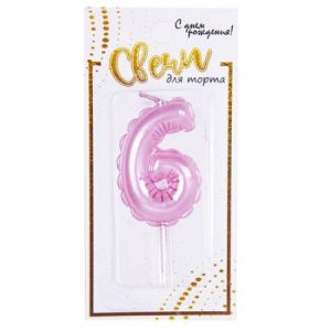 А Свеча цифра Воздушный шарик Розовый №6 5,8 см