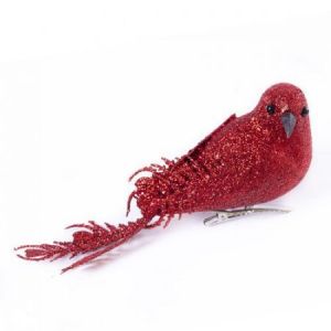 Елочное украшение Птичка Красная 16см