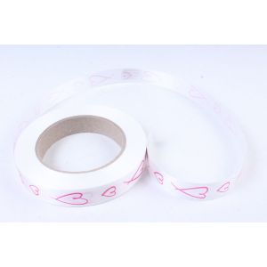 Лента простая (2см*50ярд) Сердца итальянские P283 МАЛИНОВАЯ НА БЕЛОМ