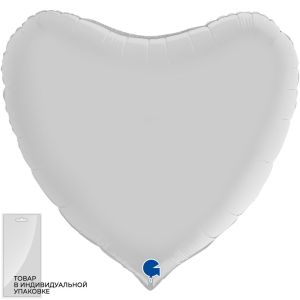 Г 36"/91 см, Сердце, Сатин, Белый (White), 1 шт.
