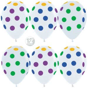 К 12"/30 см, Разноцветные точки, Белый,Флуор, 25 шт.