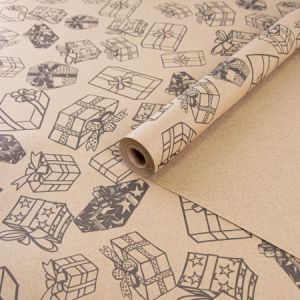 А Бумага крафт с рисунком «Подарки» Черная 70см 400гр
