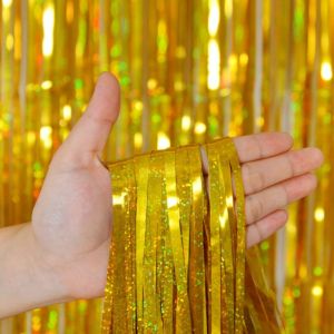 Занавес Дождик Лазерный, Золото, Голография, 100*200 см, 1 шт.