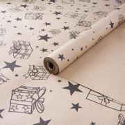 А Бумага крафт с рисунком «Подарки-звёздочки» Черный 70см 400гр