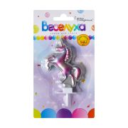 Свеча на шпажке «Единорог» Перламутровая / 1 шт., 7 см / (Китай)