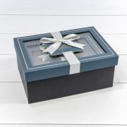 Коробка Прямоугольная 20*14*8 см с окошком и бантом Синий/Чёрный