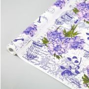 Флористическая крафт бумага «Peones», 70 см x 10 ярд, белый / сиреневый-фисташка-фиолет