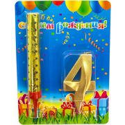 Набор, Фонтан и Свеча Цифра, 4 Грани, Золото, 10 см, 1 шт.