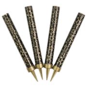 Свеча Фонтан для торта, 40 сек, Золотые звезды, Черный, Металлик, 12 см, 4 шт.