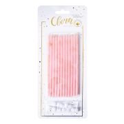 Свечи тортовые классические XL Розовые  с золотым глиттером с держателями / 12 шт., 15 см / (Китай)