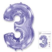 F 40 Цифра «3» сиреневый  в упаковке / Three / 1 шт /, Фольгированный шар (Испания)
