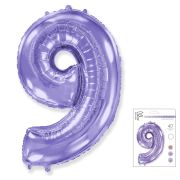 F 40 Цифра «9» сиреневый  в упаковке / Nine / 1 шт /, Фольгированный шар (Испания)