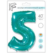 F 40 Цифра «5» тиффани в упаковке / Five / 1 шт /, Фольгированный шар (Испания)