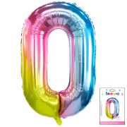 К 40 Цифра 0 Радуга нежный градиент в упаковке / Zero soft gradient / 1 шт /, Фольгированный шар (Ки