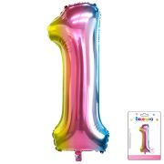 К 40 Цифра 1 Радуга нежный градиент в упаковке / One soft gradient / 1 шт /, Фольгированный шар (Кит
