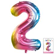 К 40 Цифра 2 Радуга нежный градиент в упаковке / Two soft gradient / 1 шт /, Фольгированный шар (Кит