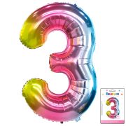 К 40 Цифра 3 Радуга нежный градиент в упаковке / Three soft gradient / 1 шт /, Фольгированный шар (К