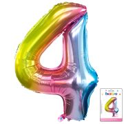 К 40 Цифра 4 Радуга нежный градиент в упаковке /  Four soft gradient / 1 шт /, Фольгированный шар (К