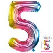 К 40 Цифра 5 Радуга нежный градиент в упаковке /  Five soft gradient / 1 шт /, Фольгированный шар (К