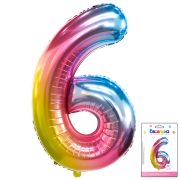 К 40 Цифра 6 Радуга нежный градиент в упаковке / Six soft gradient / 1 шт /, Фольгированный шар (Кит