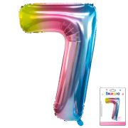 К 40 Цифра 7 Радуга нежный градиент в упаковке / Seven soft gradient / 1 шт /, Фольгированный шар (К