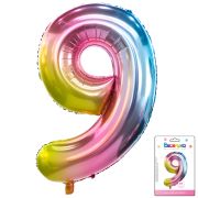 К 40 Цифра 9 Радуга нежный градиент в упаковке / Nine soft gradient / 1 шт /, Фольгированный шар (Ки