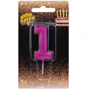 Свеча цифра Диамант Маджента №1 4,5см/V