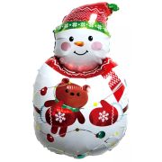 К Шар (34''/86 см) Фигура, Снеговик с плюшевым мишкой, 1 шт.