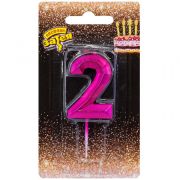 Свеча цифра Диамант Маджента №2 4,5см/ V